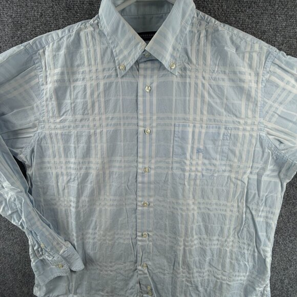 Burberry London Blue Plaid Button Up Designer Long Sleeve Size 5 Horse Logo - Picture 1 of 16